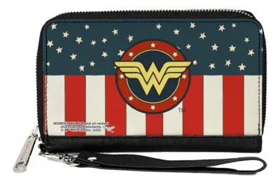 Cartera Rectangular Wonder Woman Dc Azul Liso