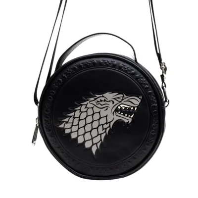 Bolsa Crossbody Game of Thrones Casa Stark Sigilo Grabado y Filigrana Negro Piel Vegana