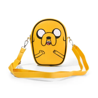 Bolsa Crossbody Adventure Time Jake Character Close Up Amarillo Rayas Negro Blanco Piel Vegana