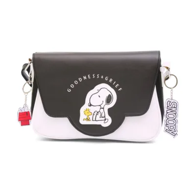 Bolsa Crossbody Peanuts Snoopy y Woodstock Goodness and Grief Negro Piel Vegana