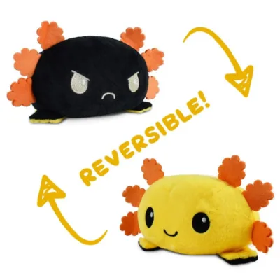 Peluche Reversible Ajolote Amarillo Negro Feliz Enojado