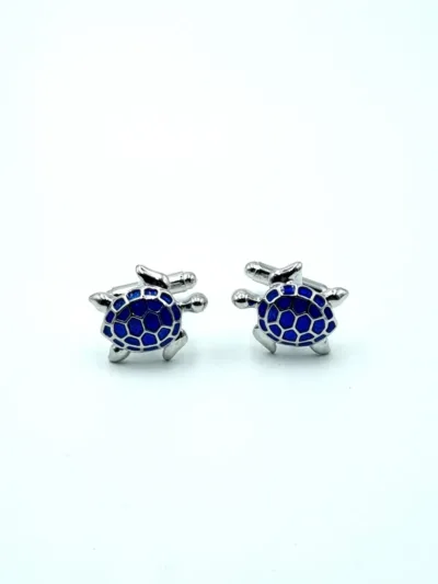 Mancuernillas Tortuga Marina Azul Esmalte Plateado